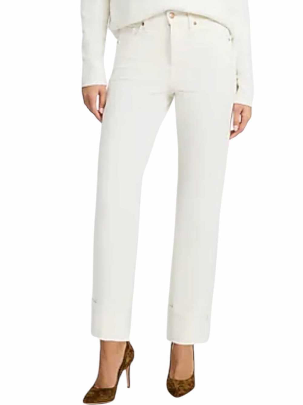NEW • Express • High Waisted Ivory Cuffed Straight Ankle Jeans